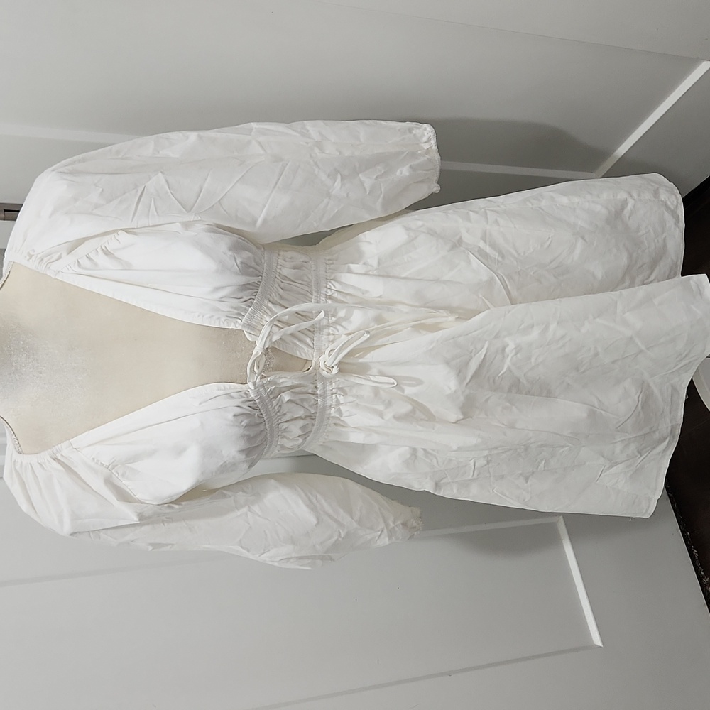 WAYF | Delancy Dress XS Long Sleeves Smocked Tie Closure Ivory New